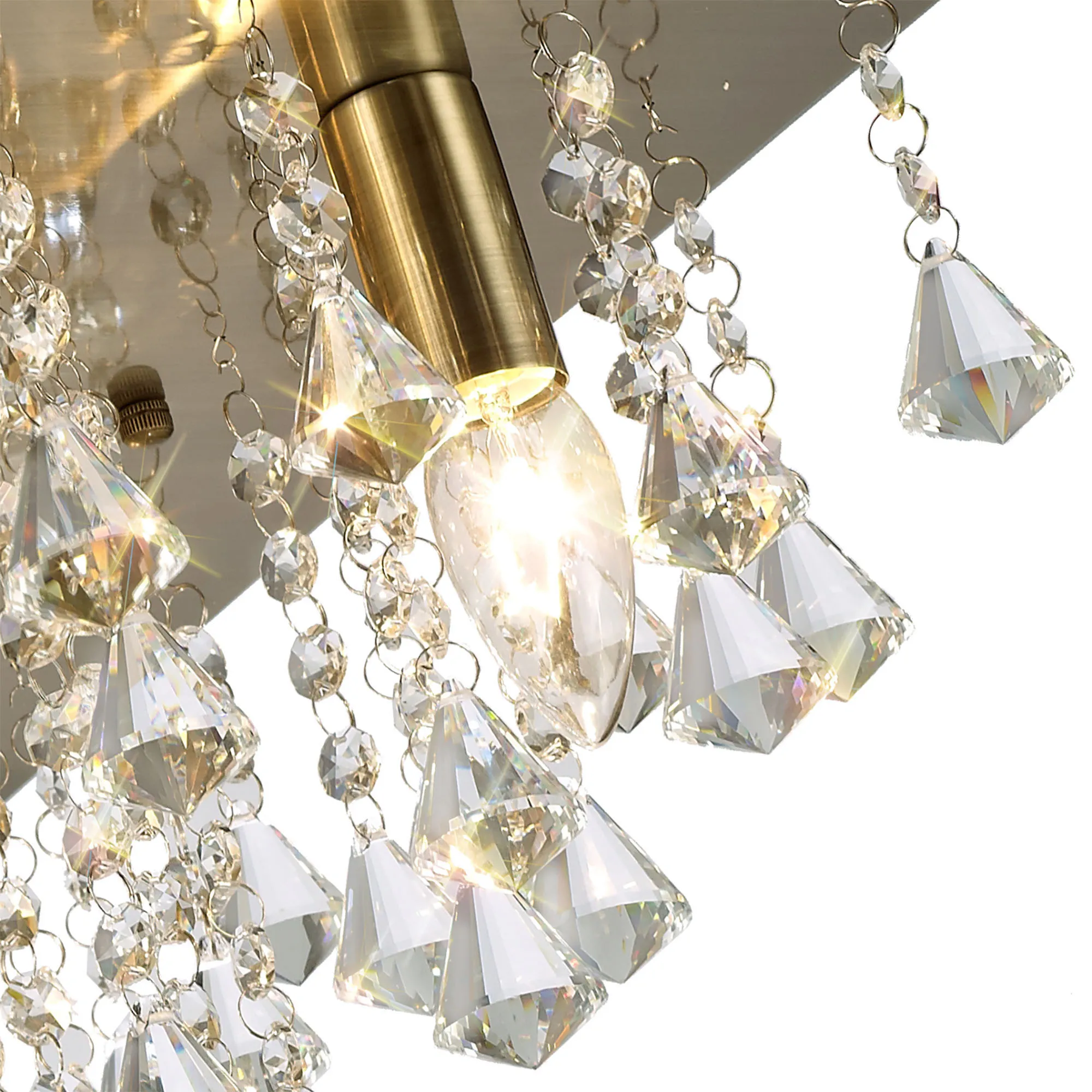 Acton Crystal Square Flush Ceiling 5 Light Antique Brass D0190  Deco Acton